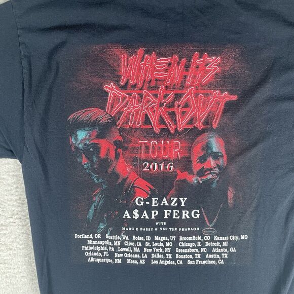 G Eazy Tour Shirt 2016 Mens Medium Black Graphic Tee A$AP Ferg Short Sleeve - Picture 10 of 11